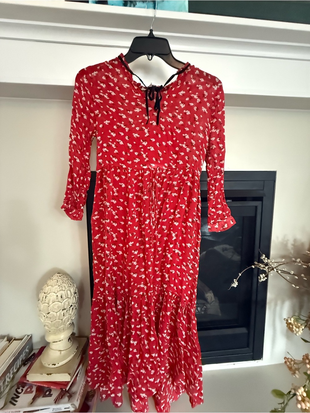 Lucky Brand Red Floral Tie-Front Midi Dress